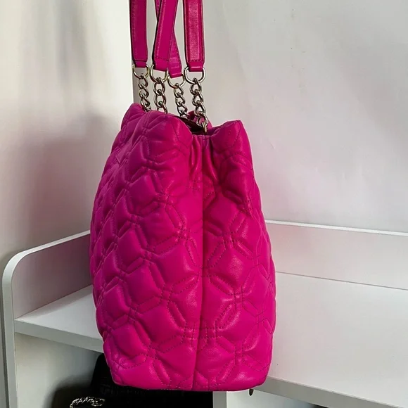 KATE SPADE Hot Pink Maryanne Quilted Leather Turnlock Chain Tote Shoulder Bag - Picture 4 of 11